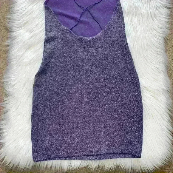 Divided Sparkly Purple Open Strappy Back Mini Dress Medium - Picture 4 of 5